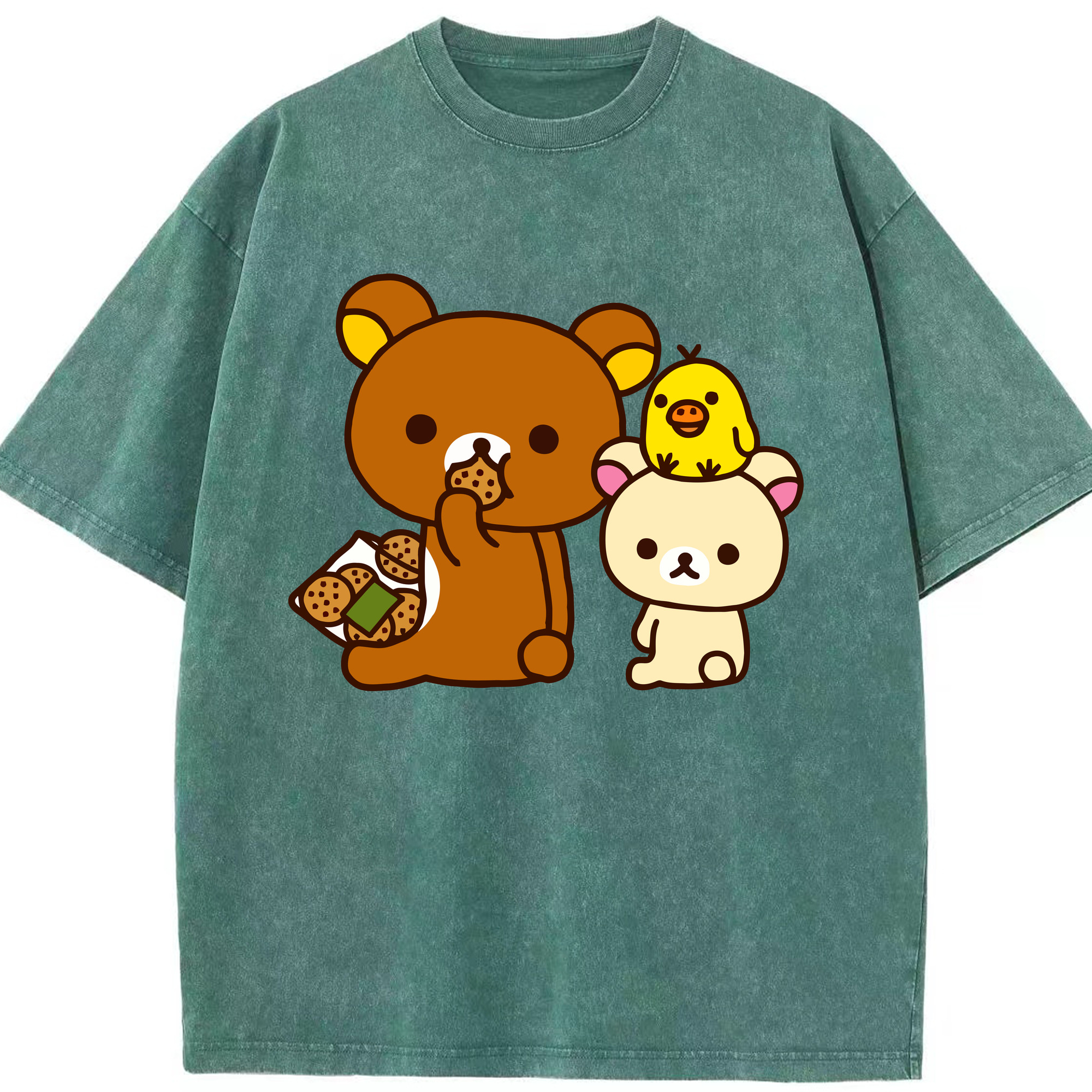（画像用） リラックマ リラックマ キイロイトリ Rilakkuma Korilakkuma Kiiroitori 綿100% ヴィンテージ風 半袖Tシャツ（フロントプリント）
